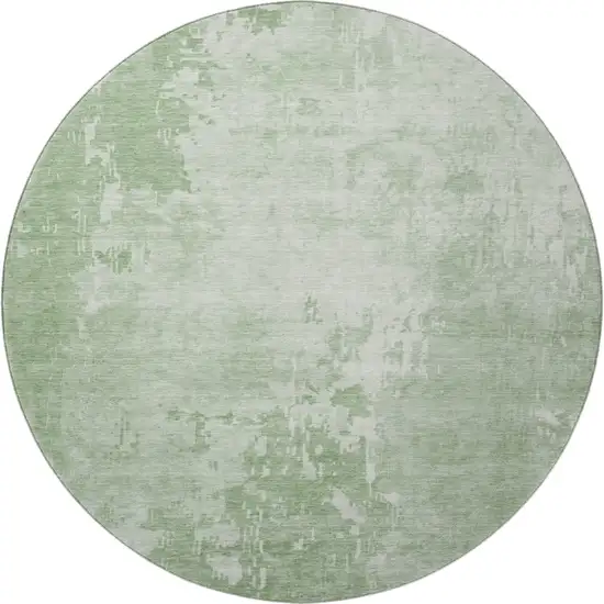 8' X 8' Mint Green And Beige Abstract Washable Round Rug With UV Protection Photo 3