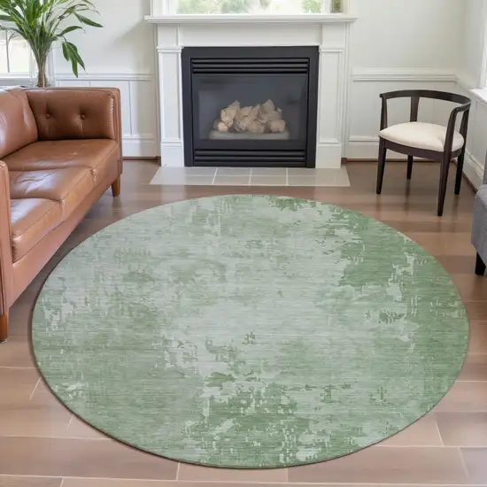 8' X 8' Mint Green And Beige Abstract Washable Round Rug With UV Protection Photo 4
