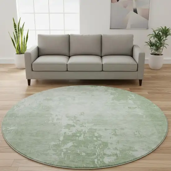 8' X 8' Mint Green And Beige Abstract Washable Round Rug With UV Protection Photo 2