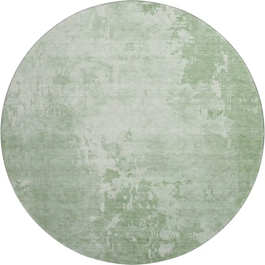 8' X 8' Mint Green And Beige Abstract Washable Round Rug With UV Protection Photo 1