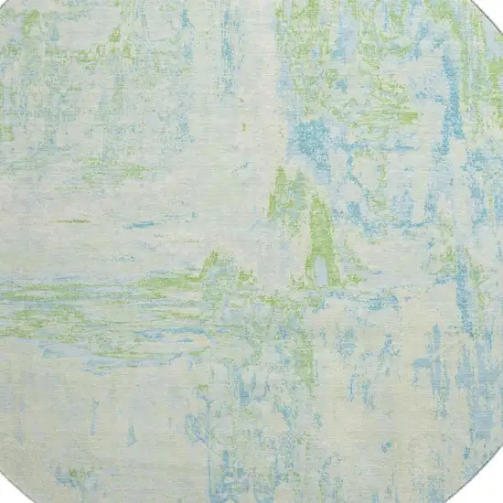 8' X 8' Mint Green And Blue Abstract Washable Round Rug With UV Protection Photo 2