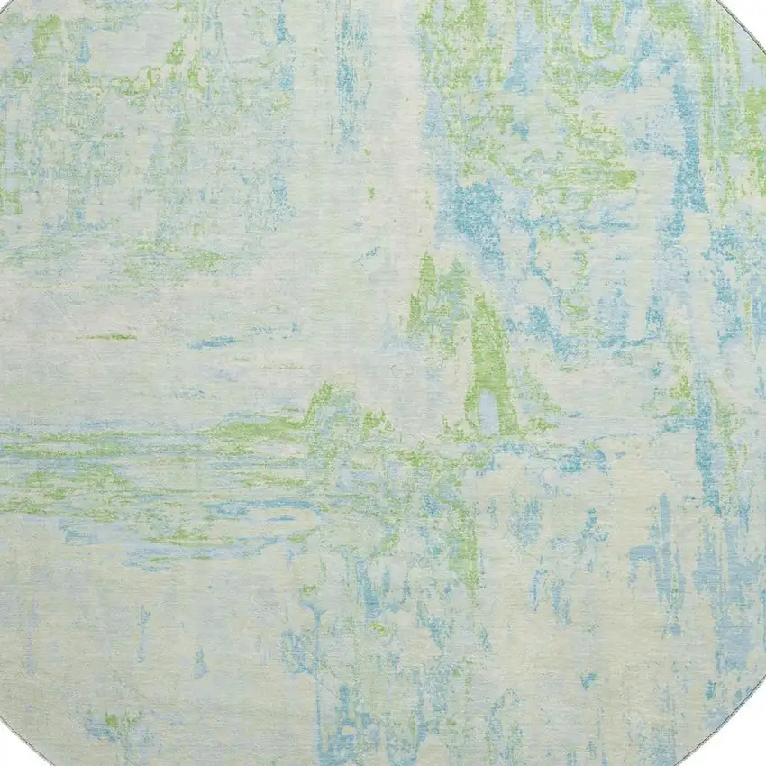 8' X 8' Mint Green And Blue Abstract Washable Round Rug With UV Protection Photo 2