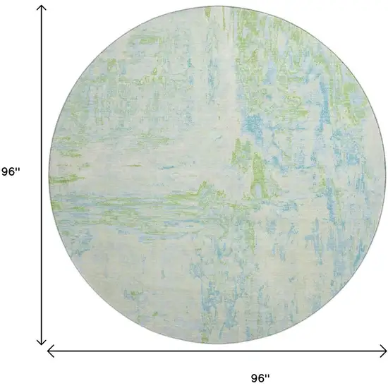 8' X 8' Mint Green And Blue Abstract Washable Round Rug With UV Protection Photo 9