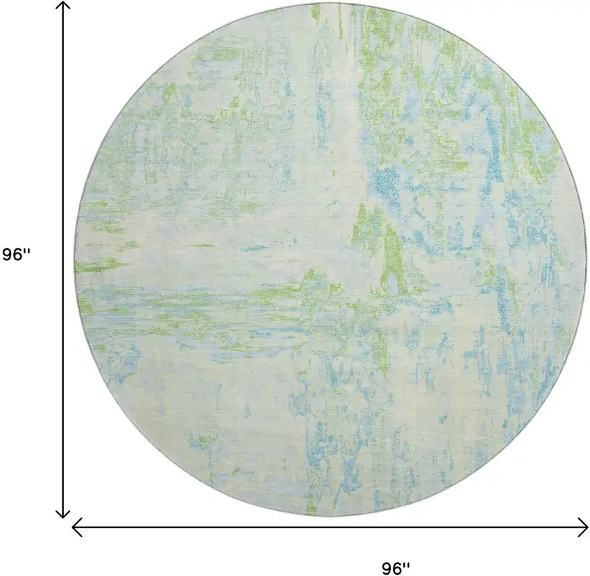 8' X 8' Mint Green And Blue Abstract Washable Round Rug With UV Protection Photo 9