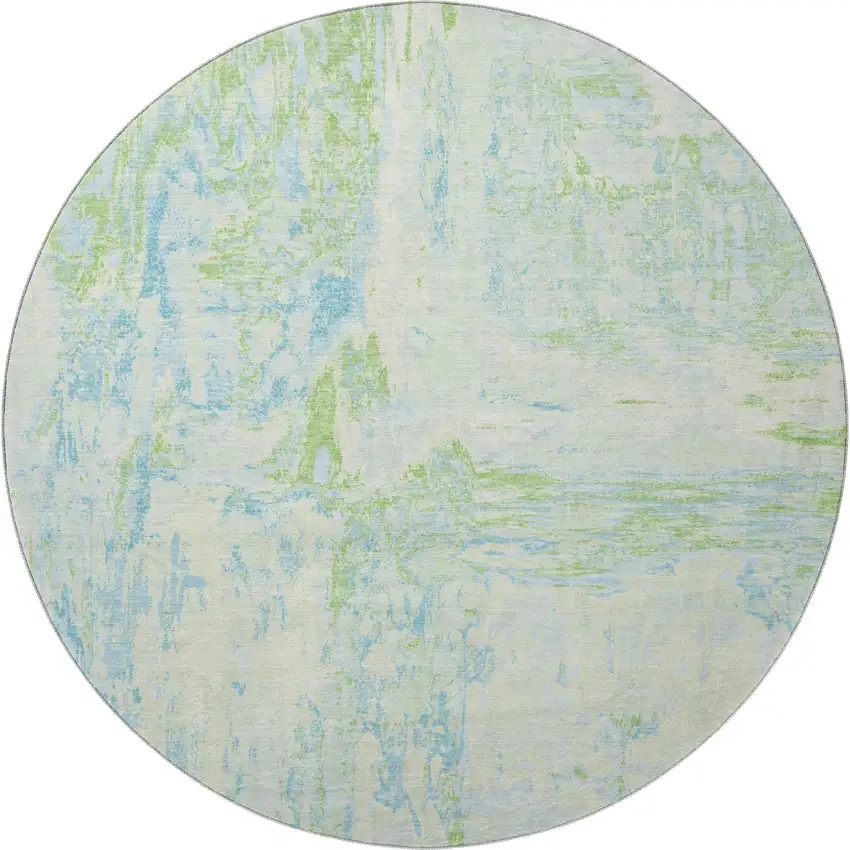 8' X 8' Mint Green And Blue Abstract Washable Round Rug With UV Protection Photo 3