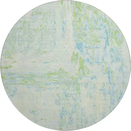 8' X 8' Mint Green And Blue Abstract Washable Round Rug With UV Protection Photo 1