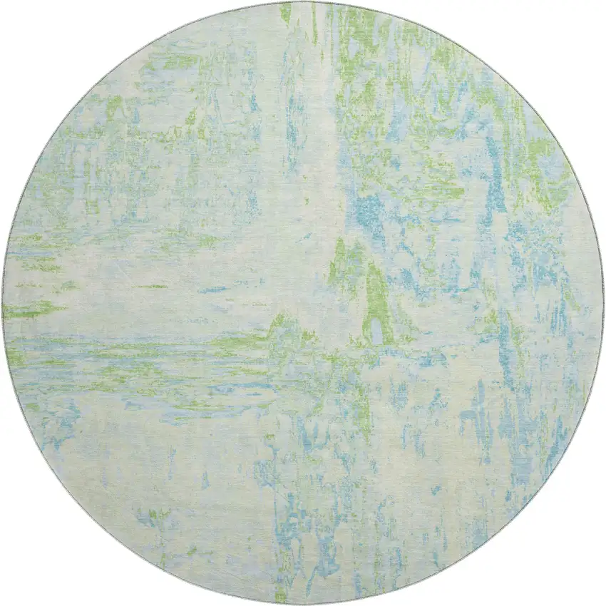 8' X 8' Mint Green And Blue Abstract Washable Round Rug With UV Protection Photo 1