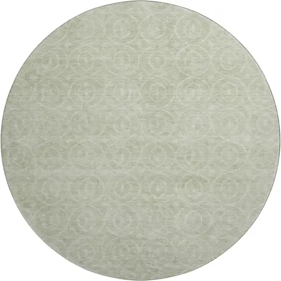 8' X 8' Mint Green And Ivory Geometric Washable Round Rug With UV Protection Photo 1
