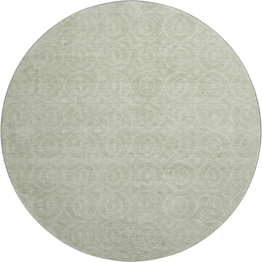 8' X 8' Mint Green And Ivory Geometric Washable Round Rug With UV Protection Photo 1