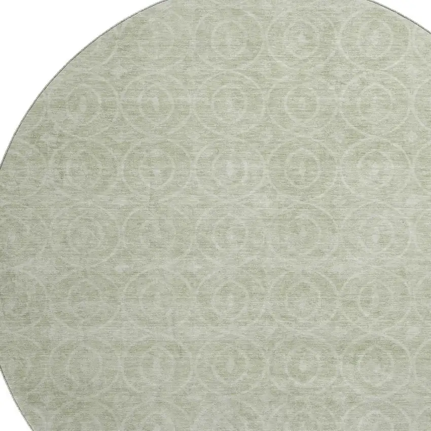 8' X 8' Mint Green And Ivory Geometric Washable Round Rug With UV Protection Photo 2