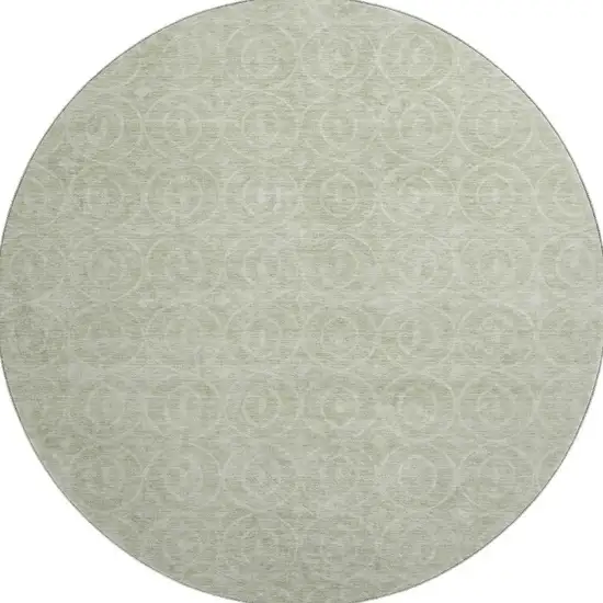 8' X 8' Mint Green And Ivory Geometric Washable Round Rug With UV Protection Photo 3