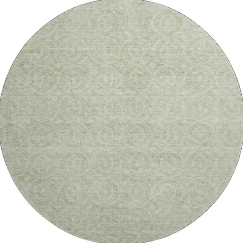8' X 8' Mint Green And Ivory Geometric Washable Round Rug With UV Protection Photo 3