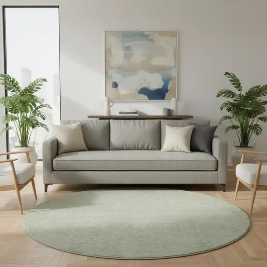 8' X 8' Mint Green And Ivory Geometric Washable Round Rug With UV Protection Photo 2