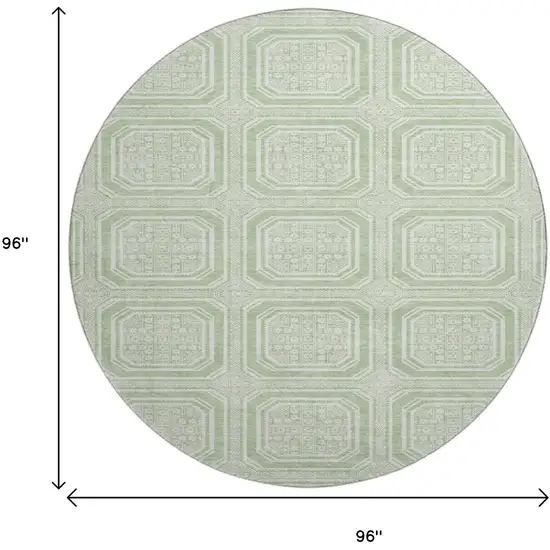 8' X 8' Mint Green And Ivory Geometric Washable Round Rug With UV Protection Photo 9
