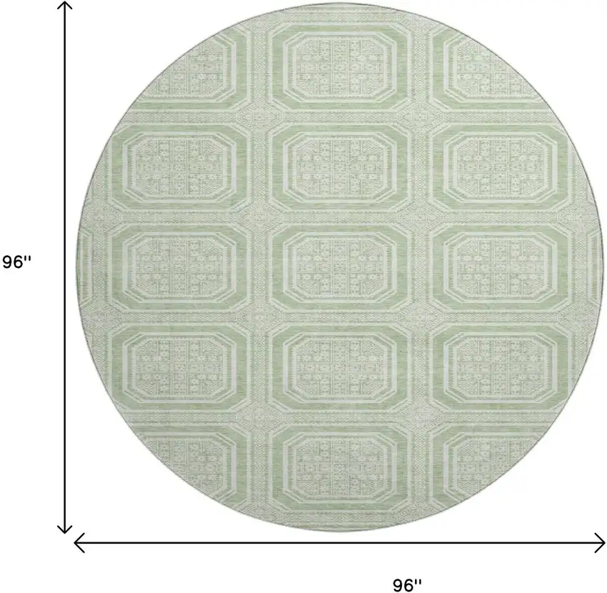 8' X 8' Mint Green And Ivory Geometric Washable Round Rug With UV Protection Photo 9