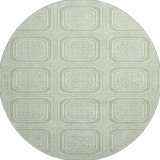 8' X 8' Mint Green And Ivory Geometric Washable Round Rug With UV Protection Photo 3