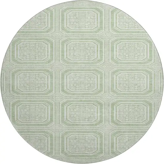 8' X 8' Mint Green And Ivory Geometric Washable Round Rug With UV Protection Photo 1