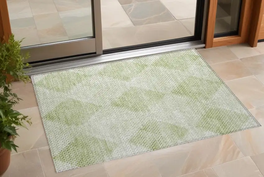 3' X 4' Mint Green Geometric Washable Non Skid Indoor Outdoor Area Rug Photo 1