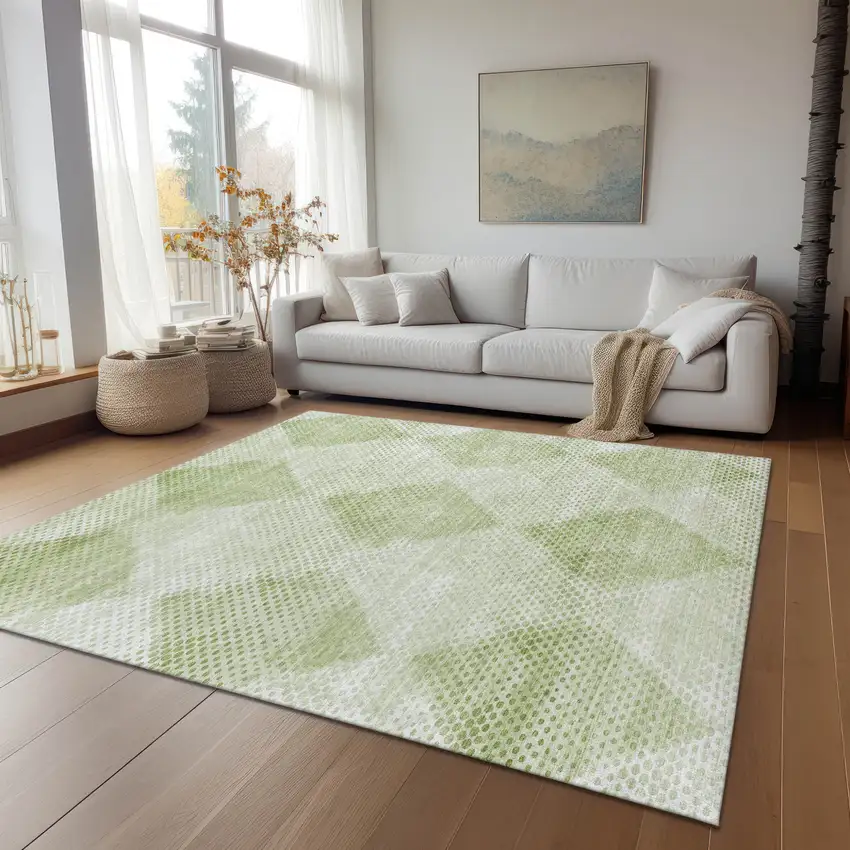 Mint Green Geometric Washable Non Skid Indoor Outdoor Area Rug Photo 9
