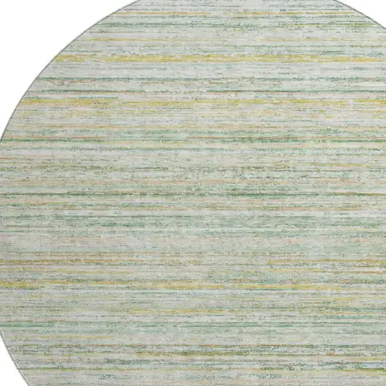 8' X 8' Mint Green Ivory And Gold Striped Washable Round Rug With UV Protection Photo 2