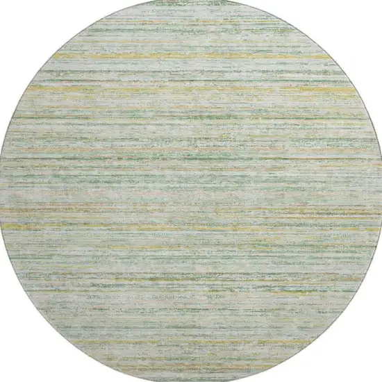 8' X 8' Mint Green Ivory And Gold Striped Washable Round Rug With UV Protection Photo 3