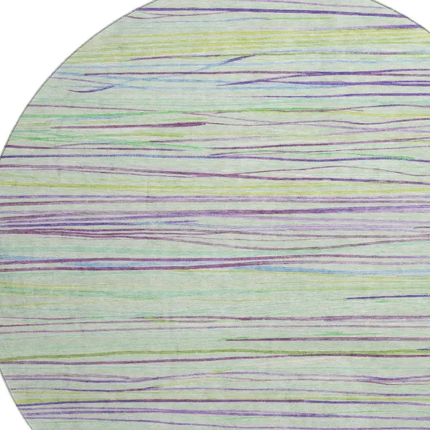 8' X 8' Mint Green Lavender And Lime Green Striped Washable Round Rug With UV Protection Photo 2