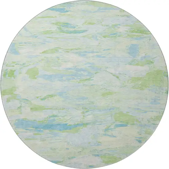 8' X 8' Mint Green Sky Blue And Ivory Abstract Washable Round Rug With UV Protection Photo 3