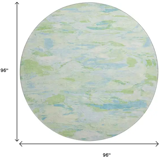 8' X 8' Mint Green Sky Blue And Ivory Abstract Washable Round Rug With UV Protection Photo 9
