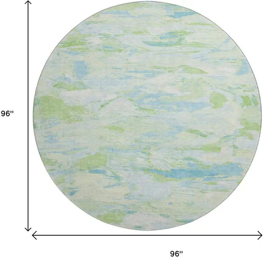 8' X 8' Mint Green Sky Blue And Ivory Abstract Washable Round Rug With UV Protection Photo 9