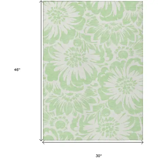 Mint Green and Ivory Floral Washable Non Skid Indoor Outdoor Area Rug Photo 3