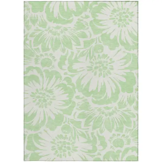 Mint Green and Ivory Floral Washable Non Skid Indoor Outdoor Area Rug Photo 4