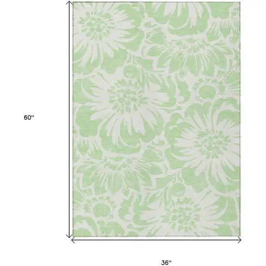 Mint Green and Ivory Floral Washable Non Skid Indoor Outdoor Area Rug Photo 3