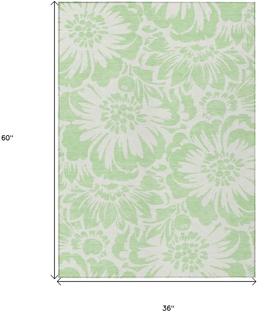 Mint Green and Ivory Floral Washable Non Skid Indoor Outdoor Area Rug Photo 3