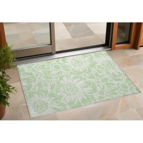 Mint Green and Ivory Floral Washable Non Skid Indoor Outdoor Area Rug Photo 1
