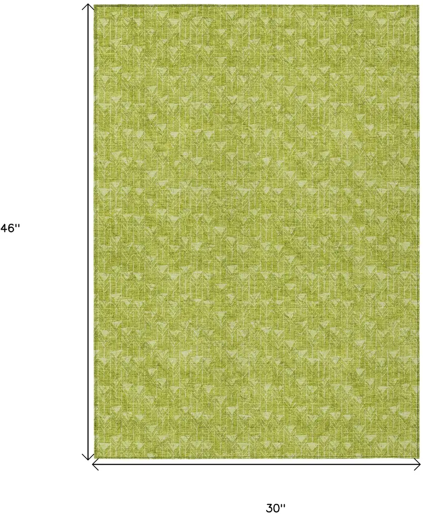 3' X 4' Moss Green Geometric Washable Non Skid Indoor Outdoor Area Rug Photo 3