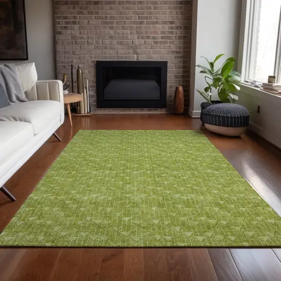 Moss Green Geometric Washable Non Skid Indoor Outdoor Area Rug Photo 9