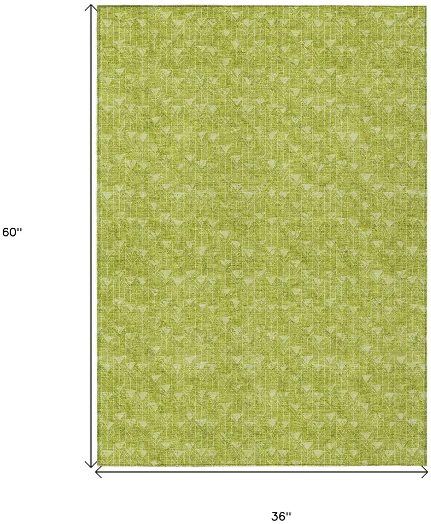 3' X 5' Moss Green Geometric Washable Non Skid Indoor Outdoor Area Rug Photo 3