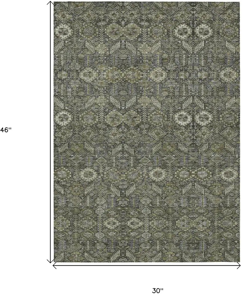 3' X 4' Moss Green and Gray Floral Washable Non Skid Indoor Outdoor Area Rug Photo 3