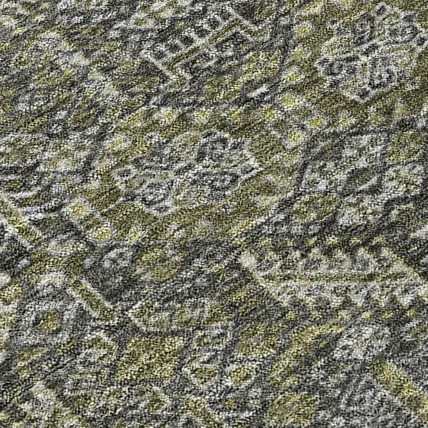 Moss Green And Gray Floral Washable Indoor Outdoor Area Rug Photo 8