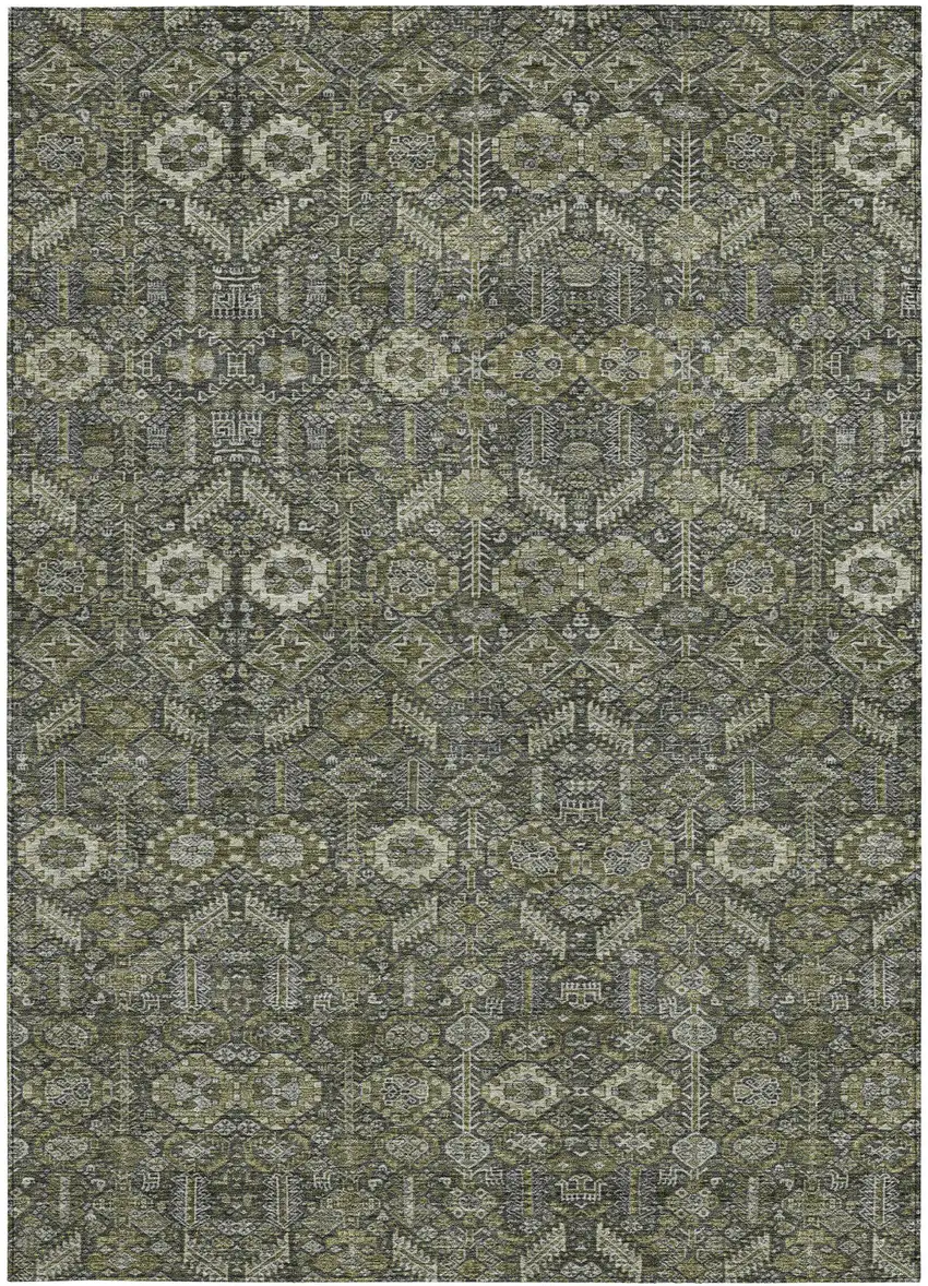 3' X 5' Moss Green and Gray Floral Washable Non Skid Indoor Outdoor Area Rug Photo 5