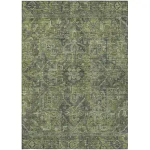 Photo of 3' X 5' Moss Green and Gray Oriental Washable Non Skid Indoor Outdoor Area Rug
