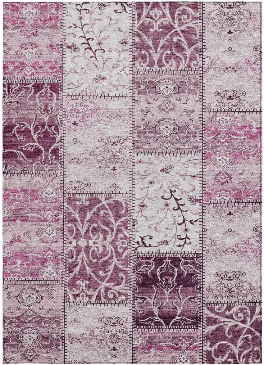 3' X 4' Mountbatten Pink Patchwork Washable Non Skid Indoor Outdoor Area Rug Photo 4