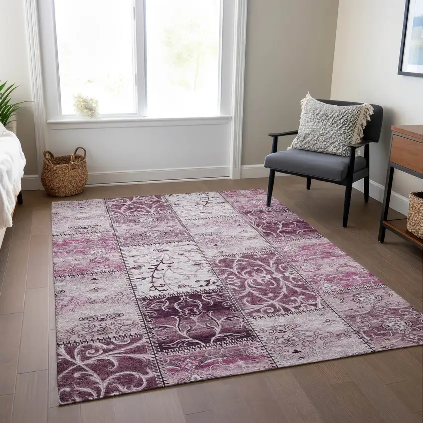 Pink Patchwork Washable Indoor Outdoor Area Rug Photo 9