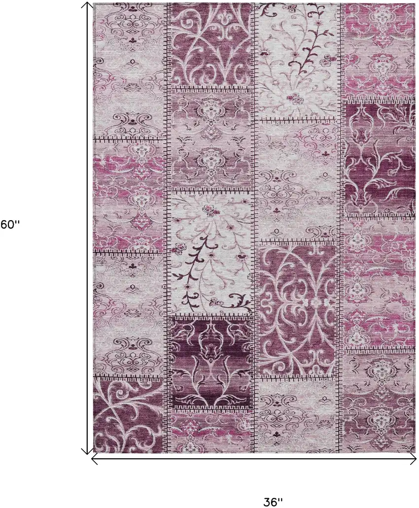 3' X 5' Mountbatten Pink Patchwork Washable Non Skid Indoor Outdoor Area Rug Photo 3