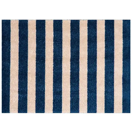2' X 3' Navy And Sand Striped Tufted Washable Non Skid Area Rug Photo 1