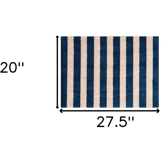 2' X 3' Navy And Sand Striped Tufted Washable Non Skid Area Rug Photo 5