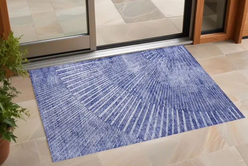 Navy Blue Abstract Washable Non Skid Indoor Outdoor Area Rug Photo 1