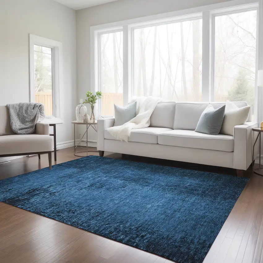 3' X 4' Navy Blue Abstract Washable Non Skid Indoor Outdoor Area Rug Photo 9