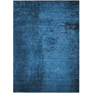 Photo of 3' X 4' Navy Blue Abstract Washable Non Skid Indoor Outdoor Area Rug