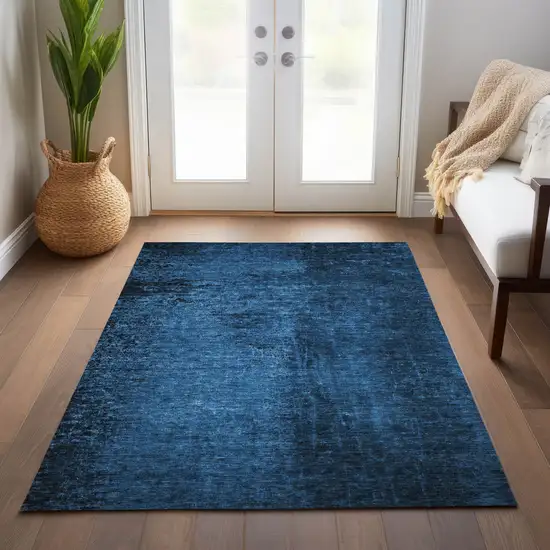 Navy Blue Abstract Washable Non Skid Indoor Outdoor Area Rug Photo 9
